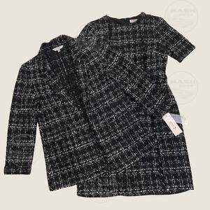 Nanette Lepore Tweed Blazer & Dress Set | 2 Piece Suit, Black White Career S NWT